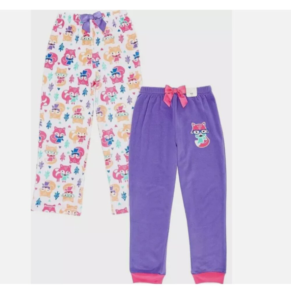 St. Eve Girls' Sleep Pant, 2-pack, Purple/Pink Fox,  Size 12